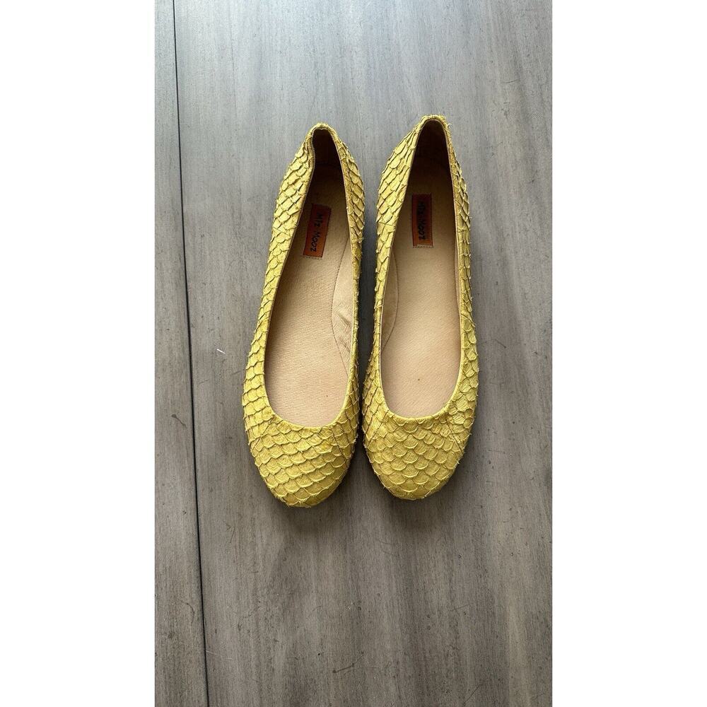 Miz Mooz 8.5 Deep Yellow Panther Fish Scale Textured Leather Flats